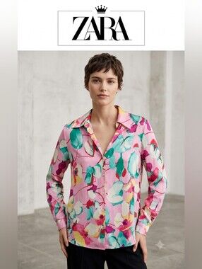 Zara Pink Multicolor Floral Button-Down Shirt